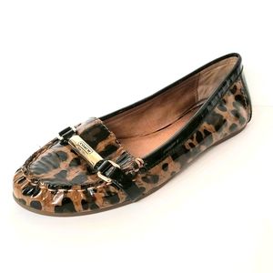 Coach Leopard Patent Leather Flats in Brown and Black